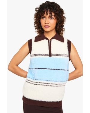 Boohoo Super Soft Knitted Contrast Stripe Collared Vest - White