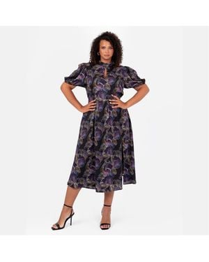 Lovedrobe Keyhole Neck Short Sleeve Midi A-Line Dress - Blue