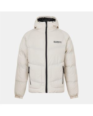 NY Concept Conc Stowe Solid Patterned Hooded Zipped Pocket Puffer Jacket - White