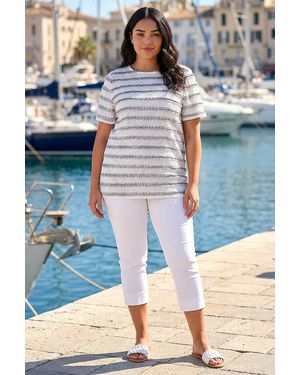 Roman Curve Stripe Frill Lace Top - Grey