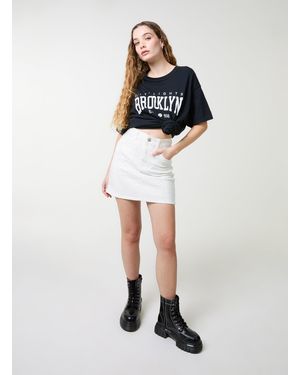 Pink Vanilla Denim Diamante Mini Skirt - White