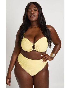 Boohoo Plus Textured Trim Bikini Top & High Waist Bottom Set - Yellow