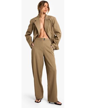 Boohoo Tailored Straight Leg Trousers - Natural
