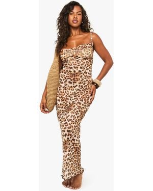 Boohoo Leopard Cowl Neck Maxi Beach Dress - Brown