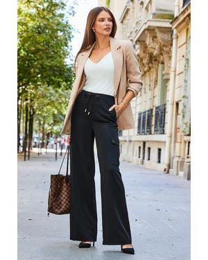 Sosandar Wide Leg Cargo Trousers With Pocket Detail - Green