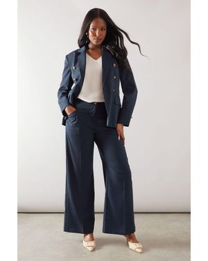 Wallis Wide Leg Pleat Detail Trouser - Blue