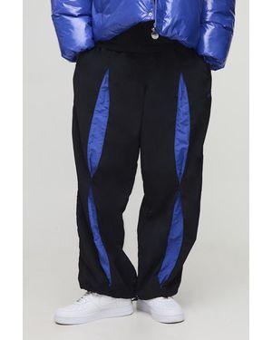 BoohooMAN Parachute Fit Contrast Trousers - Blue