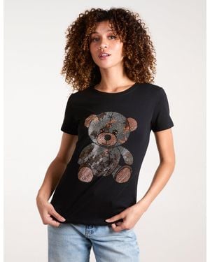Blue Vanilla Diamante Teddy Bear T-Shirt - Black