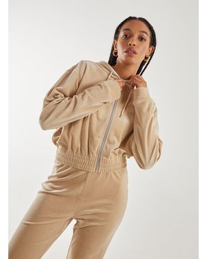 Pink Vanilla Velour Zip Hoodie - Natural