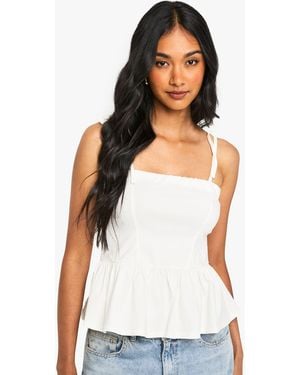Boohoo Tie Shoulder Peplum Top - White