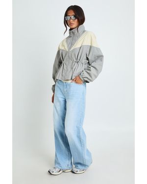 Boohoo Cinched Waist Panelled Funnel Neck Jacket - Blue