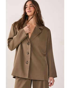 Nasty Gal Satin Pleated Oversized Blazer - Brown
