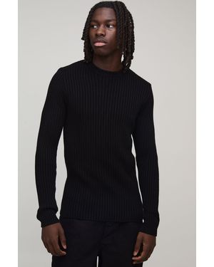 BoohooMAN Muscle Fit Ribbed Knitted Jumper - Blue