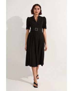 Karen Millen Petite Tailored Structured Crepe Forever Pleat Midi Dress - Black