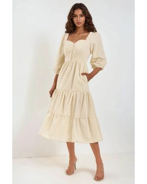 Hiccup Embroidered Heart Collar Maxi Dress - Natural