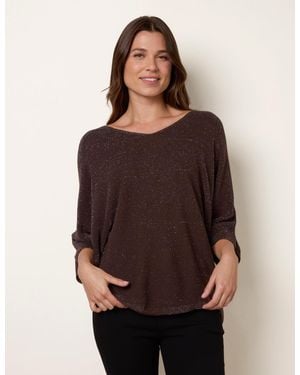 Blue Vanilla Metallic V Neck Knitted Ripple Jumper - Brown