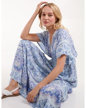 Blue Vanilla Angel Sleeve V Neck Tassel Back Maxi Dress - Blue