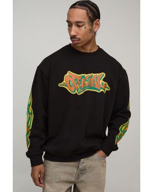 BoohooMAN Oversized Graffiti Print Sweatshirt - Black
