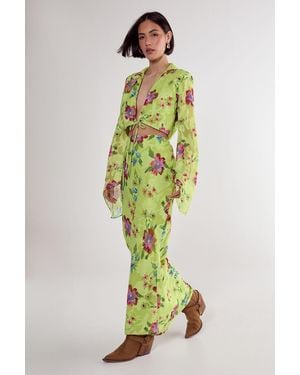Nasty Gal Floral Burnout Maxi Skirt - Green