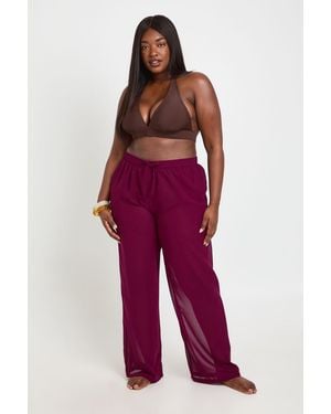 Boohoo Plus Chiffon Beach Trouser - Red