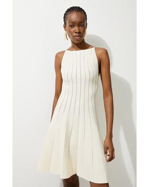 Karen Millen Viscose Blend Sheer Detail Knit Flippy Mini Dress - Natural