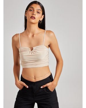 Pink Vanilla Gathered Ring Detail Slinky Cami Top - Multicolour
