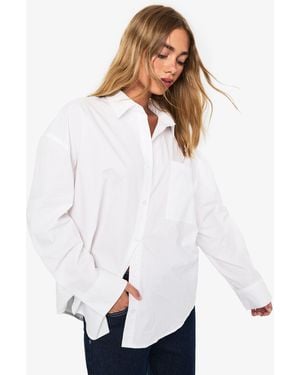 Boohoo Cotton Poplin Oversized Longline Shirt - White