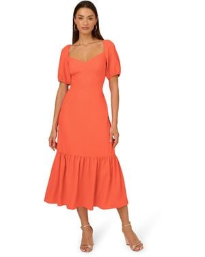 Adrianna Papell Puff Sleeve Midi Dress - Red