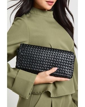 Boohoo Hand Woven Fold Over Clutch Bag - Green