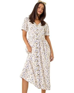 D.u.s.k Ditsy Floral Buttoned Midi Dress - White
