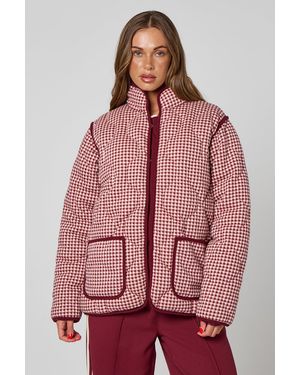 Urban Bliss Gingham Quilted Coat - Red