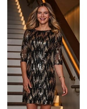 Sosandar Scatter Sequin Shift Dress - Brown