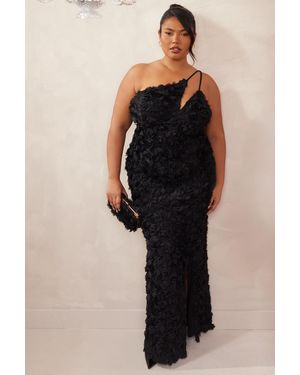 Quiz Curve One Shoulder Floral Maxi Dress - Black