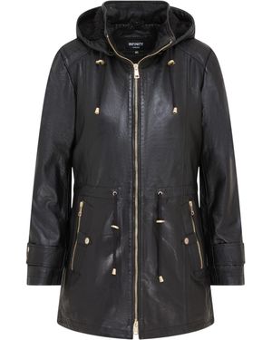 Infinity Leather Parka Removable Borg Hooded Trench Coat - Black