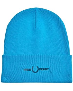 Fred Perry Embroidered Cyber Beanie - Blue