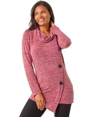 Roman Cowl Neck Button Stretch Top - Pink