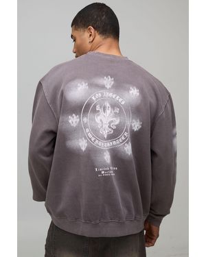 BoohooMAN Oversized Graphic Printed Washed Sweatshirt - Grey
