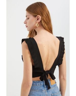 Hiccup V Neck Knitted Sleeveless Crochet Top - Black