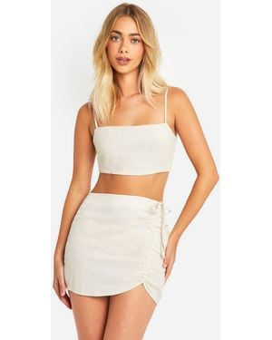 Boohoo Side Ruched Mini Skirt - White