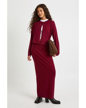 Boohoo Rib Knit Maxi Skirt - Red
