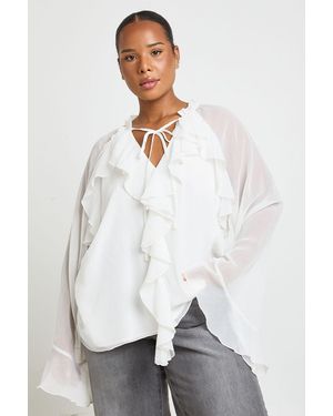 Boohoo Plus Ruffle Front Blouse - White