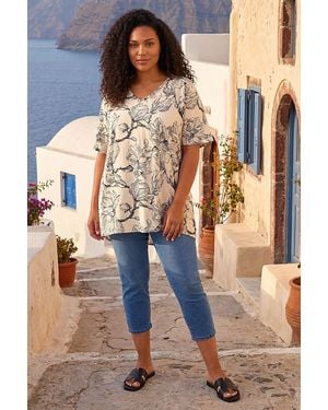 Roman Curve Floral Print Oversized Top - Grey