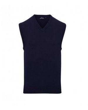 PREMIER Sleeveless Cotton Acrylic V Neck Jumper - Blue