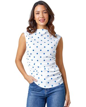 Roman Polka Dot Ruched Stretch Top - Blue