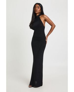 Boohoo Acetate Slinky Halterneck Midi Dress - Blue