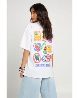 Boohoo Farmers Market Stickers Back Print T-Shirt - White