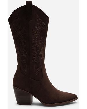 Where's That From Yasmine Calf Cowboy Boots Block Heel Western Embroidered - Black