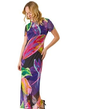D.u.s.k Abstract Print Mesh Maxi Dress - Blue