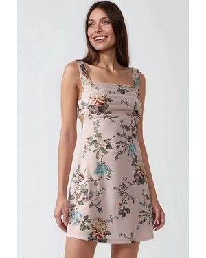 Hiccup Printed Bodycon Mini Dress With Square Collar - Multicolour