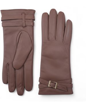 Infinity Leather Italian Soft Wool Lining Winter Buckle Driving Gloves - Brown